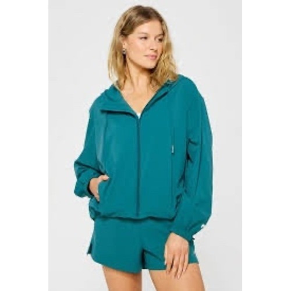 Fabletics NWT All Day Jacket Green Abyss Lightweight Hooded Zip Front Women XL